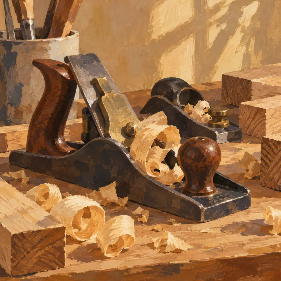 Illustration of woodworking businesses equipment and workspace
