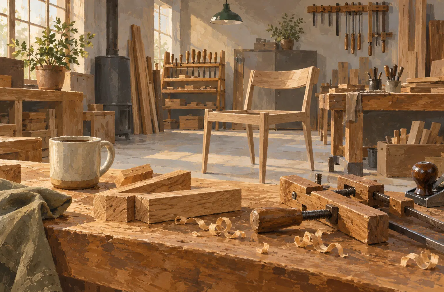 Illustration of woodworking businesses and their working space